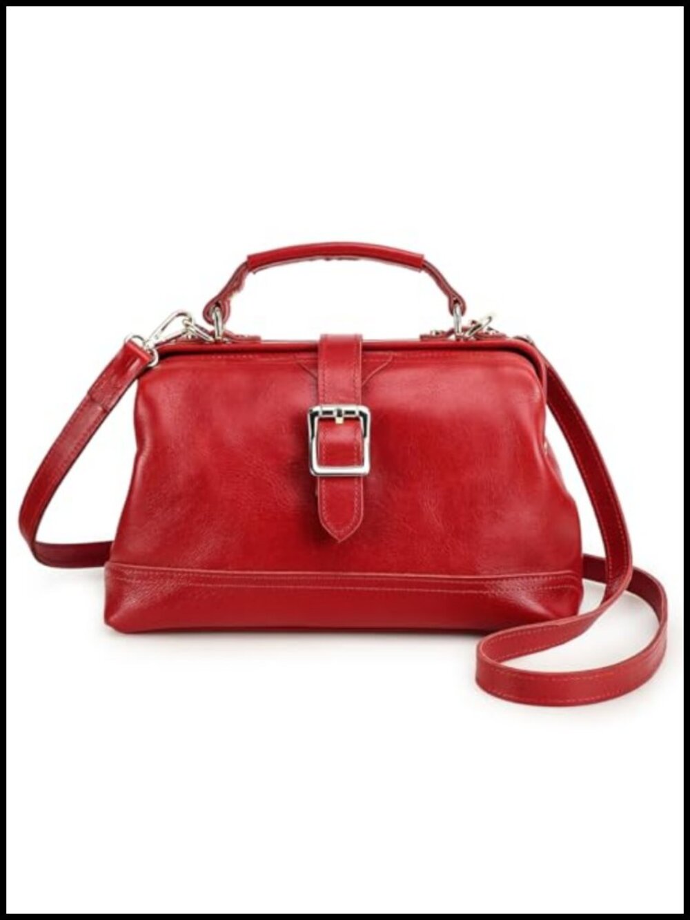 Full Grain Leather Doctor Bag Top Handle Satchel Purse with Crossbody Strap
